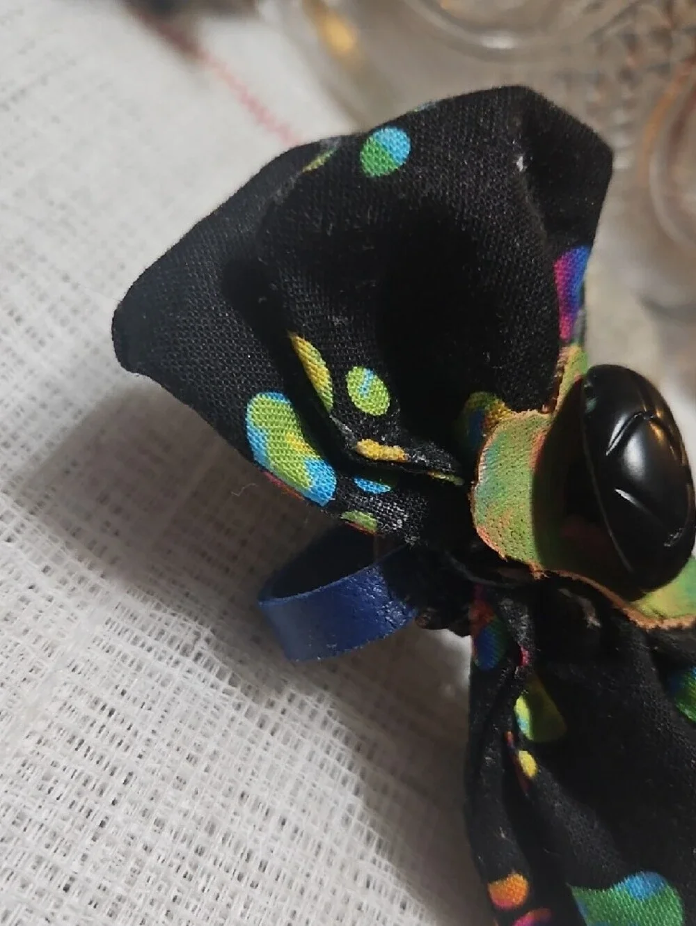 Handmade Black Dog Collar Bow Tie Neon Paw Prints Black Button NEW